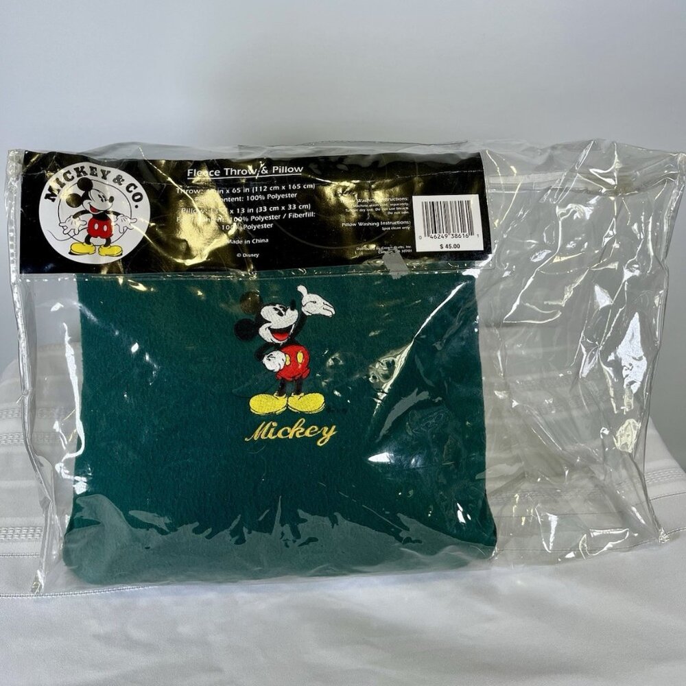 Disney Mickey Mouse Logo Pillow Fleece Embroidered Forest Green WDW *READ*